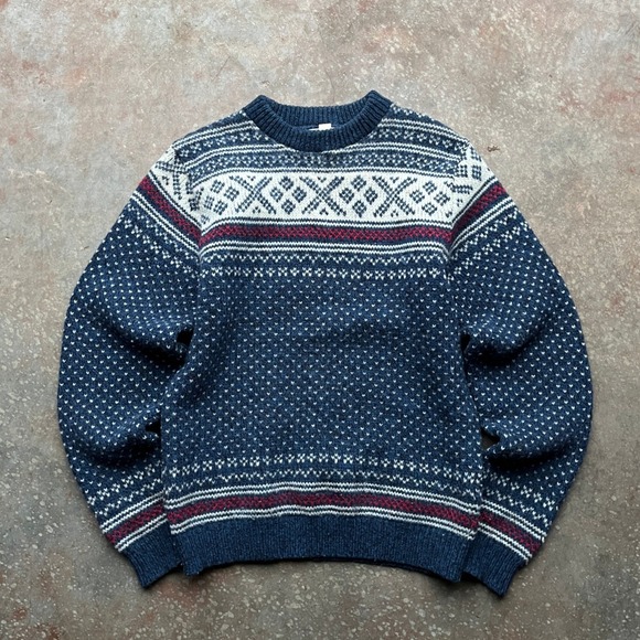 L.L. Bean Other - VTG L.L. Bean Vintage Mens Fair Isle Birdseye Wool Sweater Navy Blue USA Made M